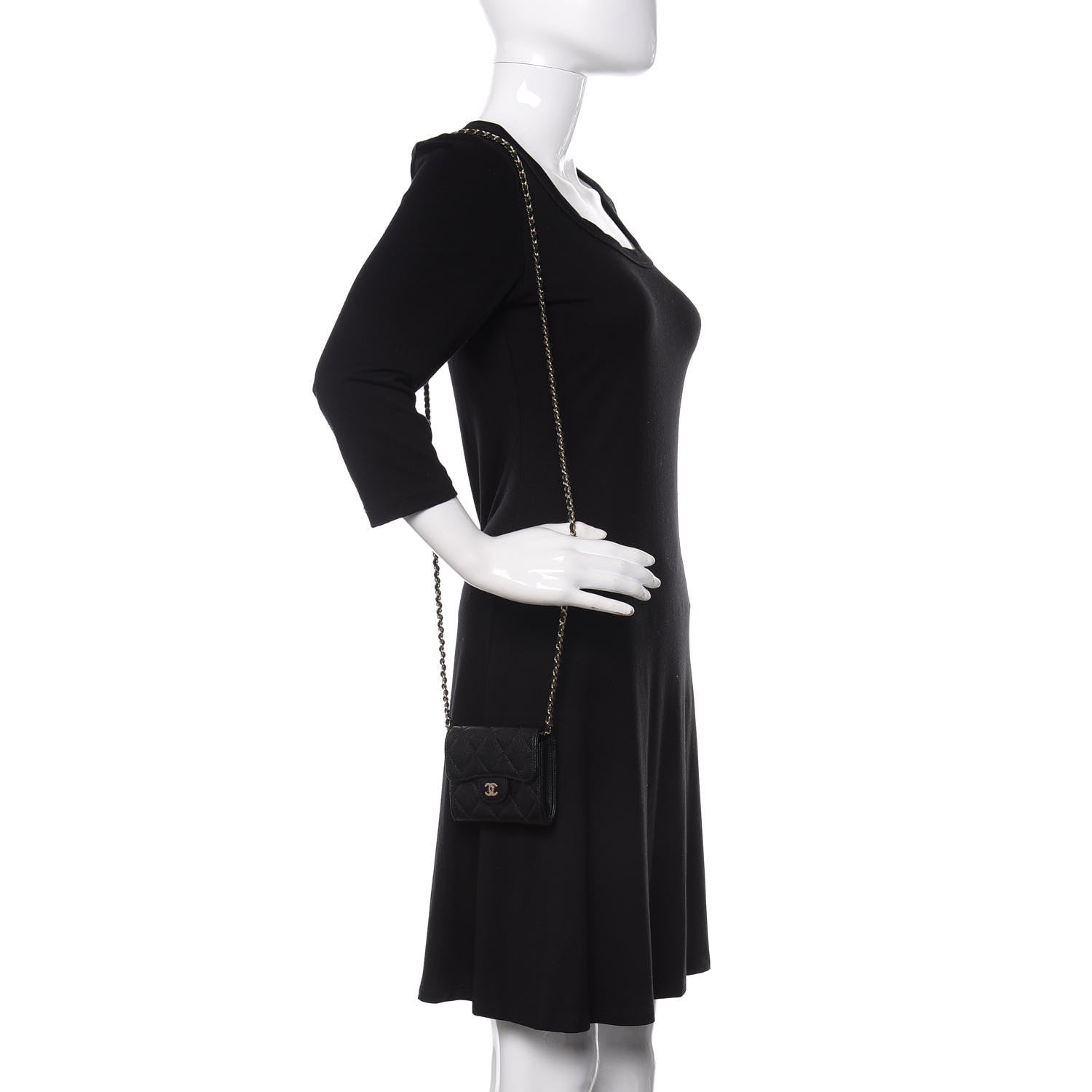 Chanel Caviar Quilted Flap Card Holder On Chain Black 2 of 13