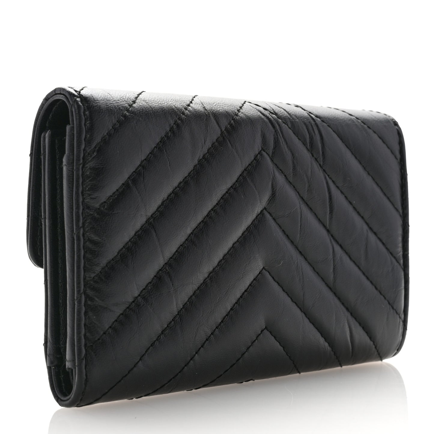 Aged Calfskin Chevron Quilted Reissue Medium Flap Wallet So Black