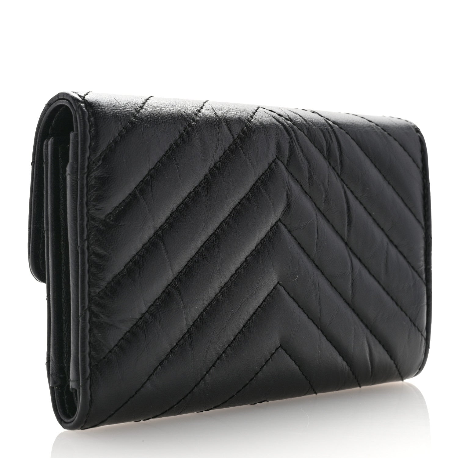 Chanel Aged Calfskin Chevron Quilted Reissue Medium Flap Wallet So Black 3 of 8