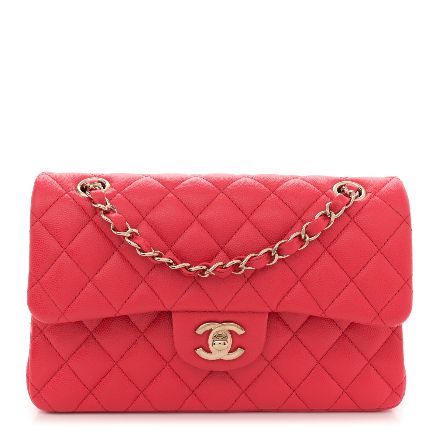 Caviar Quilted Small Double Flap Red