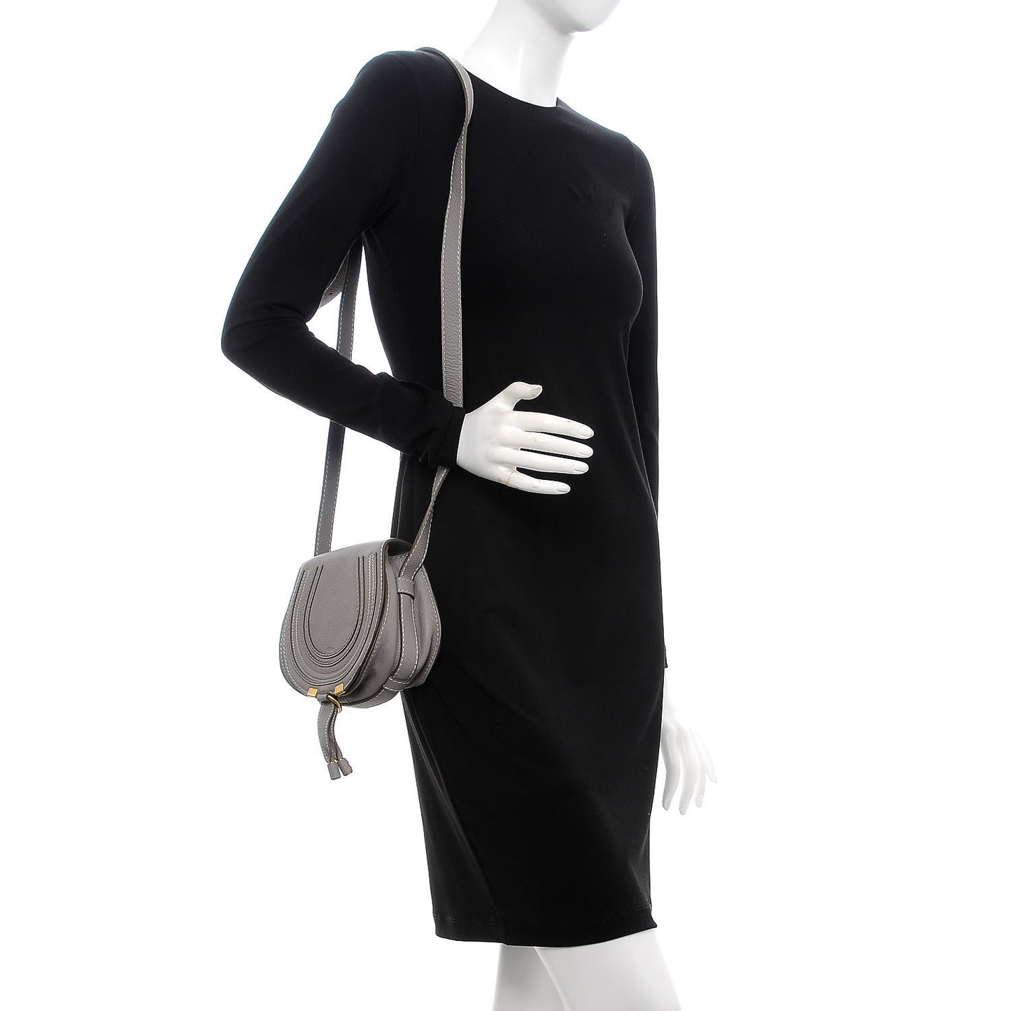 Calfskin Mini Marcie Round Crossbody Bag Cashmere Grey
