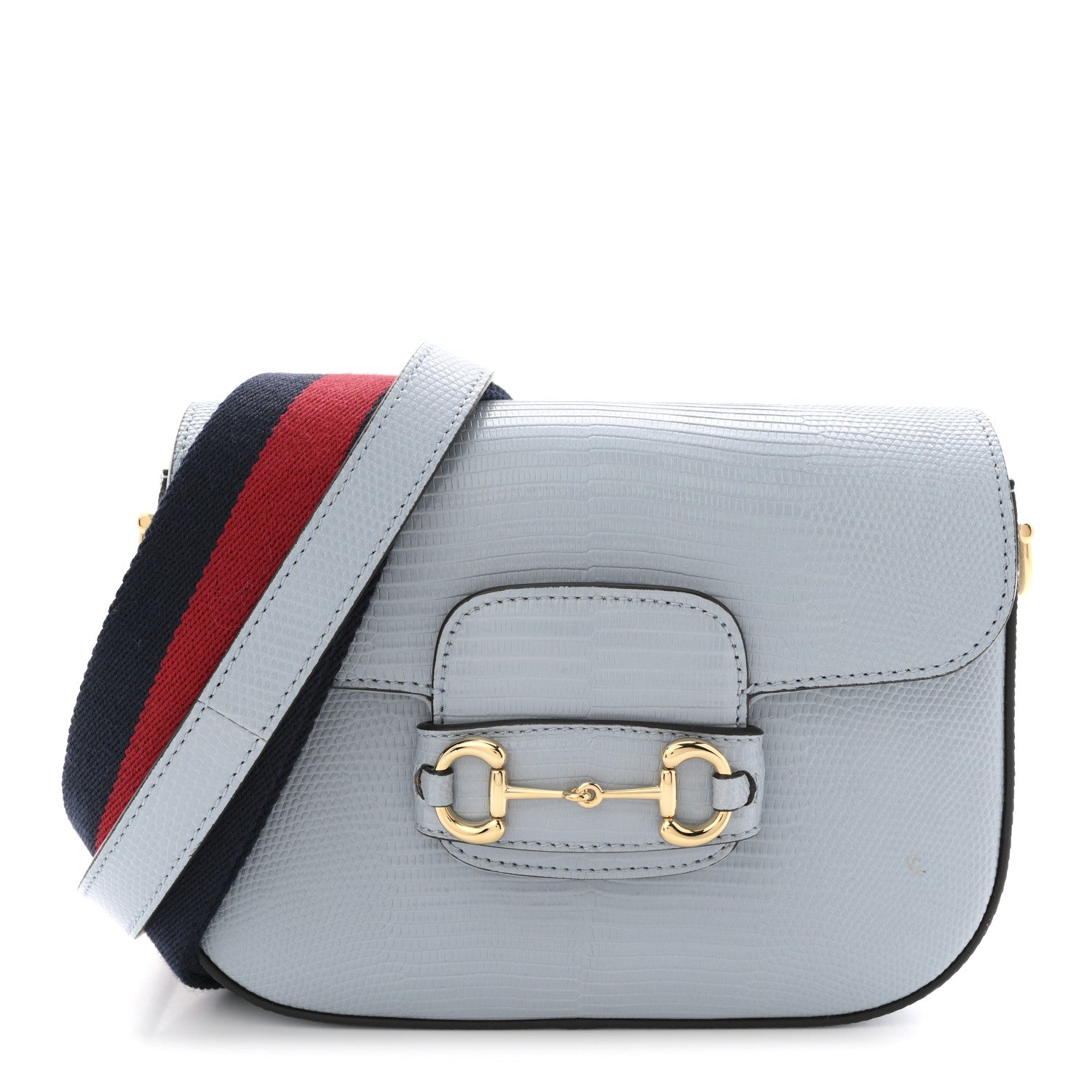 Gucci Lizard Web Mini Horsebit 1955 Shoulder Bag Light Blue 1 of 10