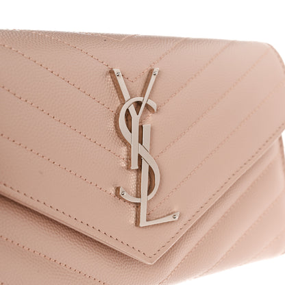 Saint Laurent Grain De Poudre Matelasse Chevron Monogram Flap Wallet Pale Pink 9 of 10