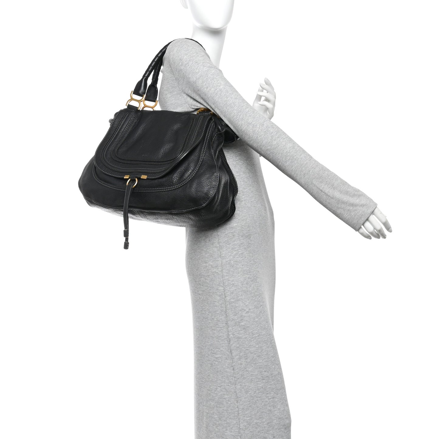 Calfskin Large Marcie Satchel Black Black