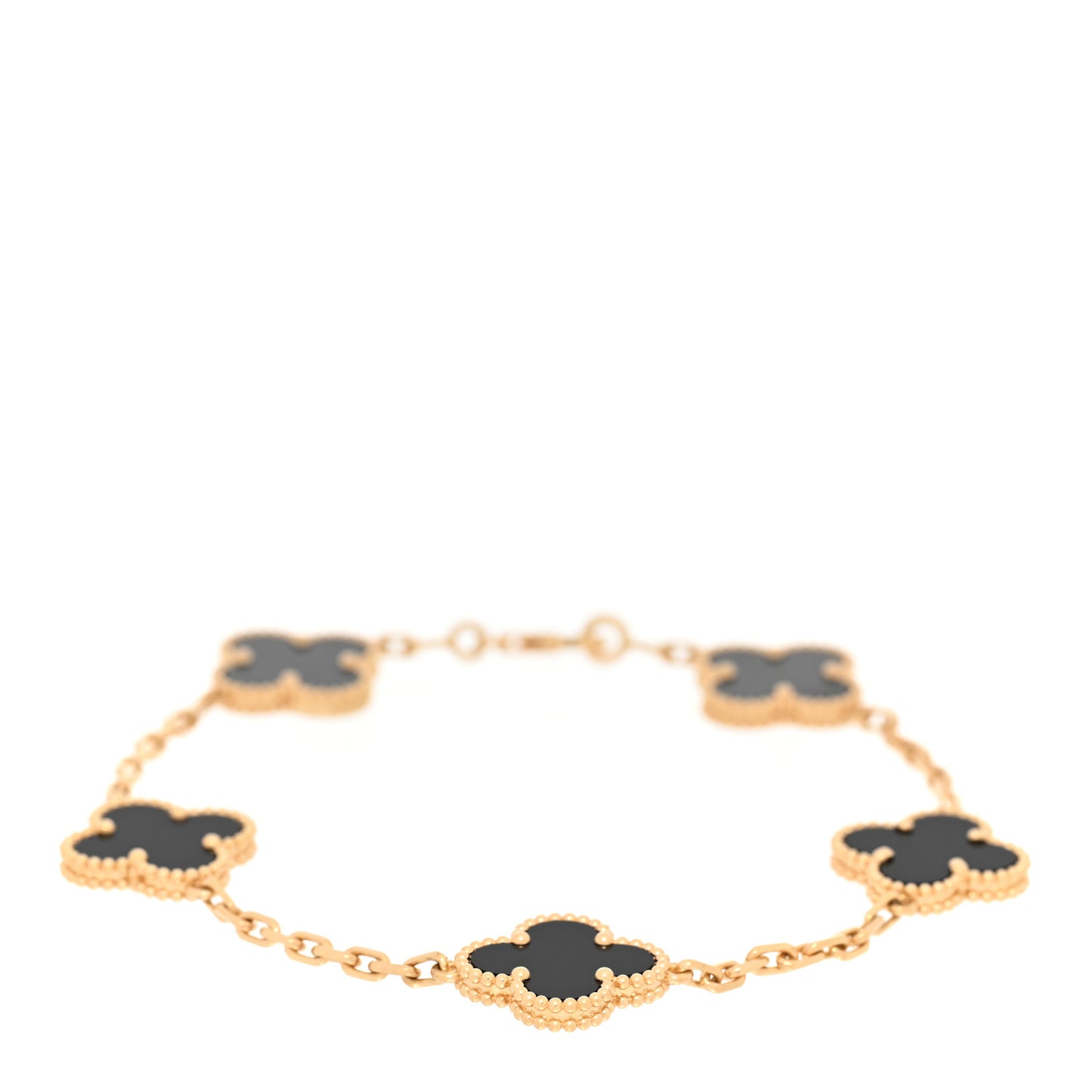 18K Yellow Gold Black Onyx 5 Motifs Vintage Alhambra Bracelet