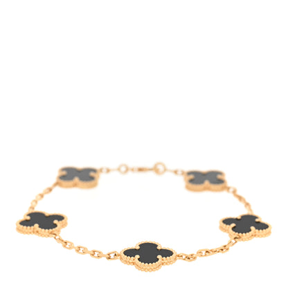 Van Cleef & Arpels 18K Yellow Gold Black Onyx 5 Motifs Vintage Alhambra Bracelet 1 of 6