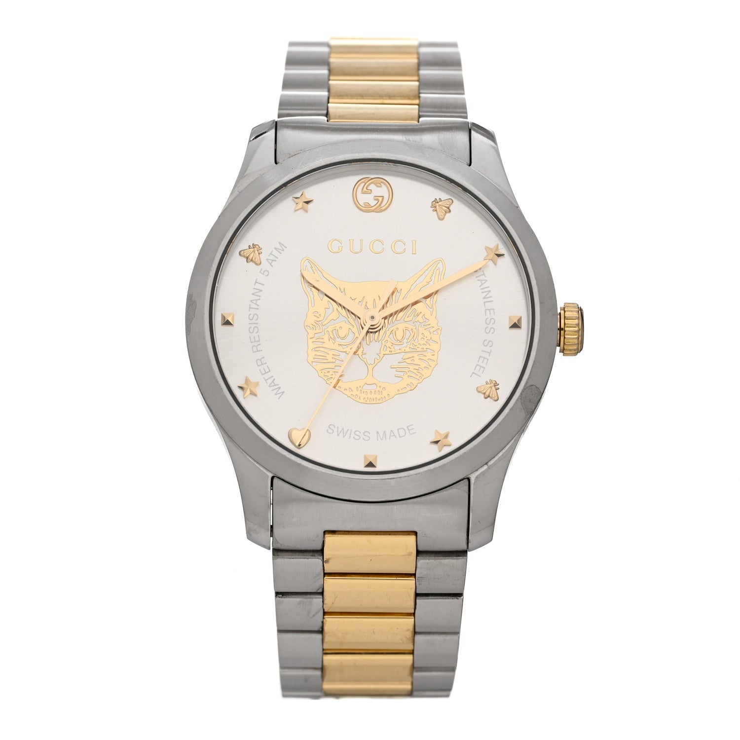 Gucci Stainless Steel 38mm G-Timeless Two Tone Cat Quartz Watch 1 of 4