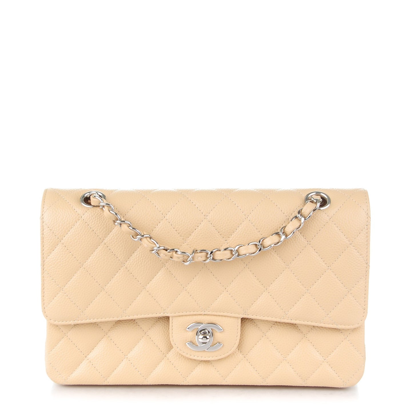 Caviar Quilted Medium Double Flap Beige Clair