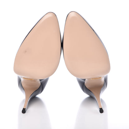 Gucci Polished Calfskin Removable Pearly Bow Elaisa Platform High Heel Pumps 38 Black 5 of 12