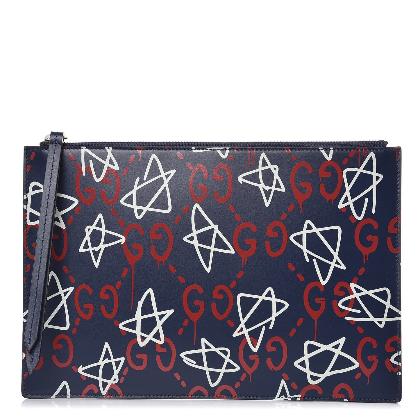 Calfskin GucciGhost Print Pouch Blue Agata Hibiscus Red