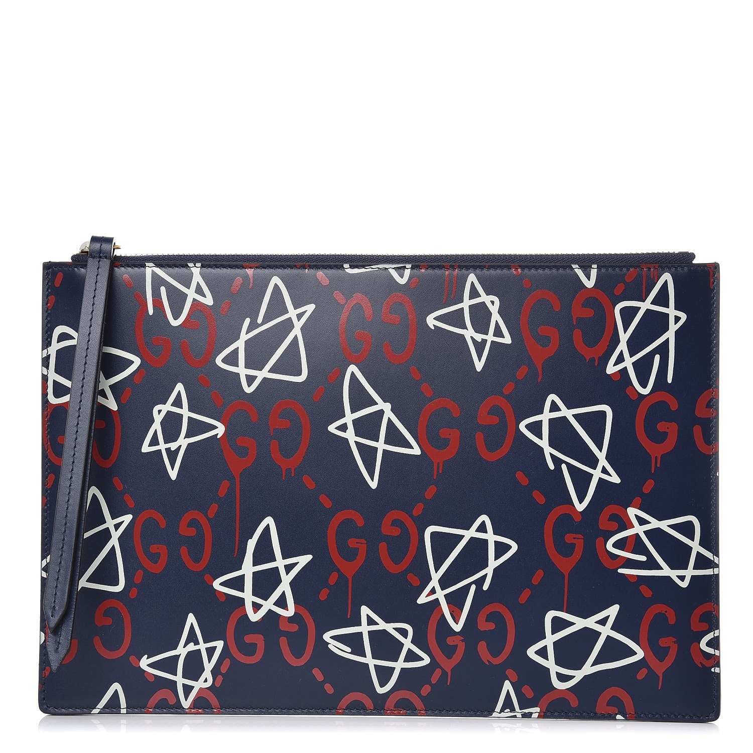 Gucci Calfskin GucciGhost Print Pouch Blue Agata Hibiscus Red 1 of 9