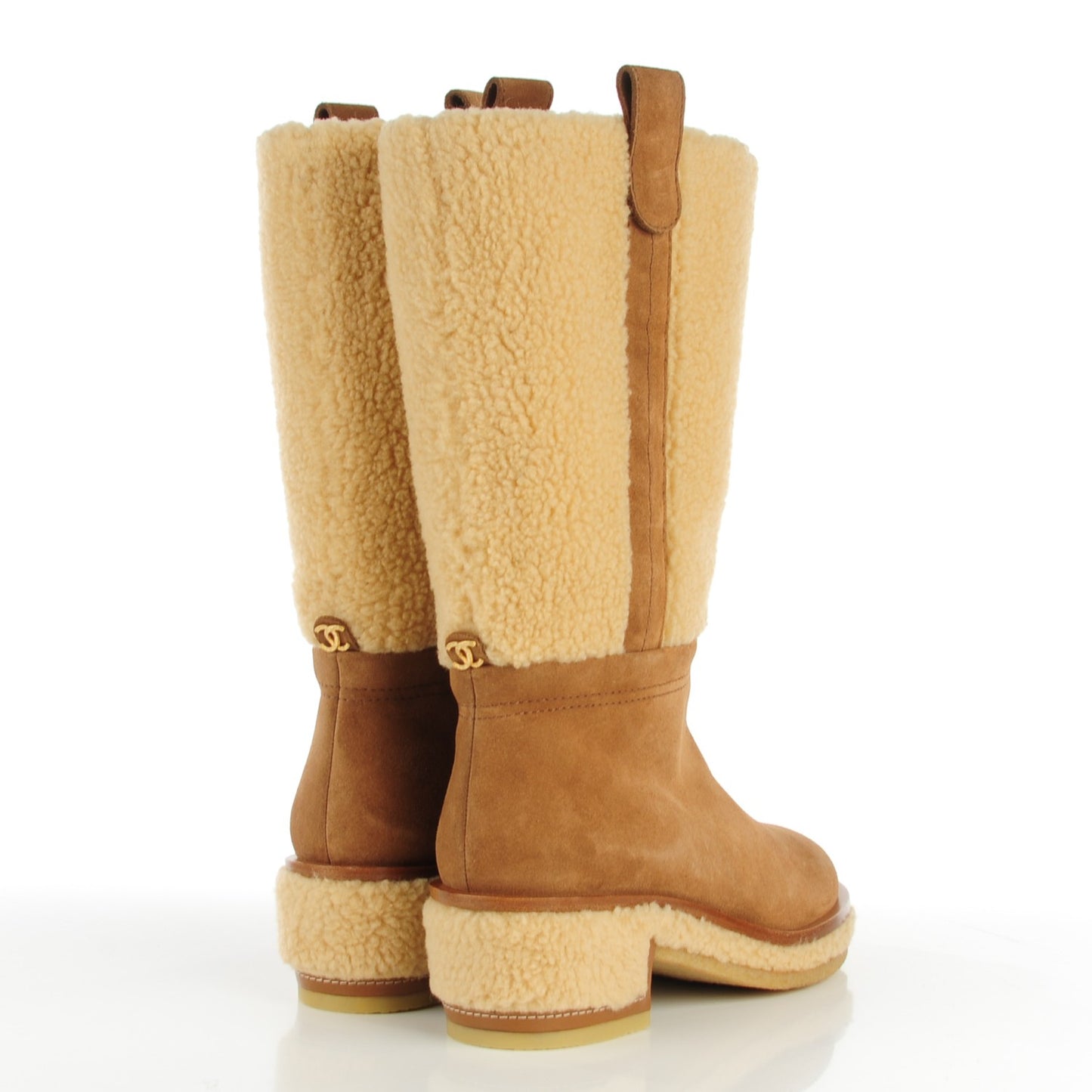 Shearling Suede Calfskin Boots 37.5 Brown Beige