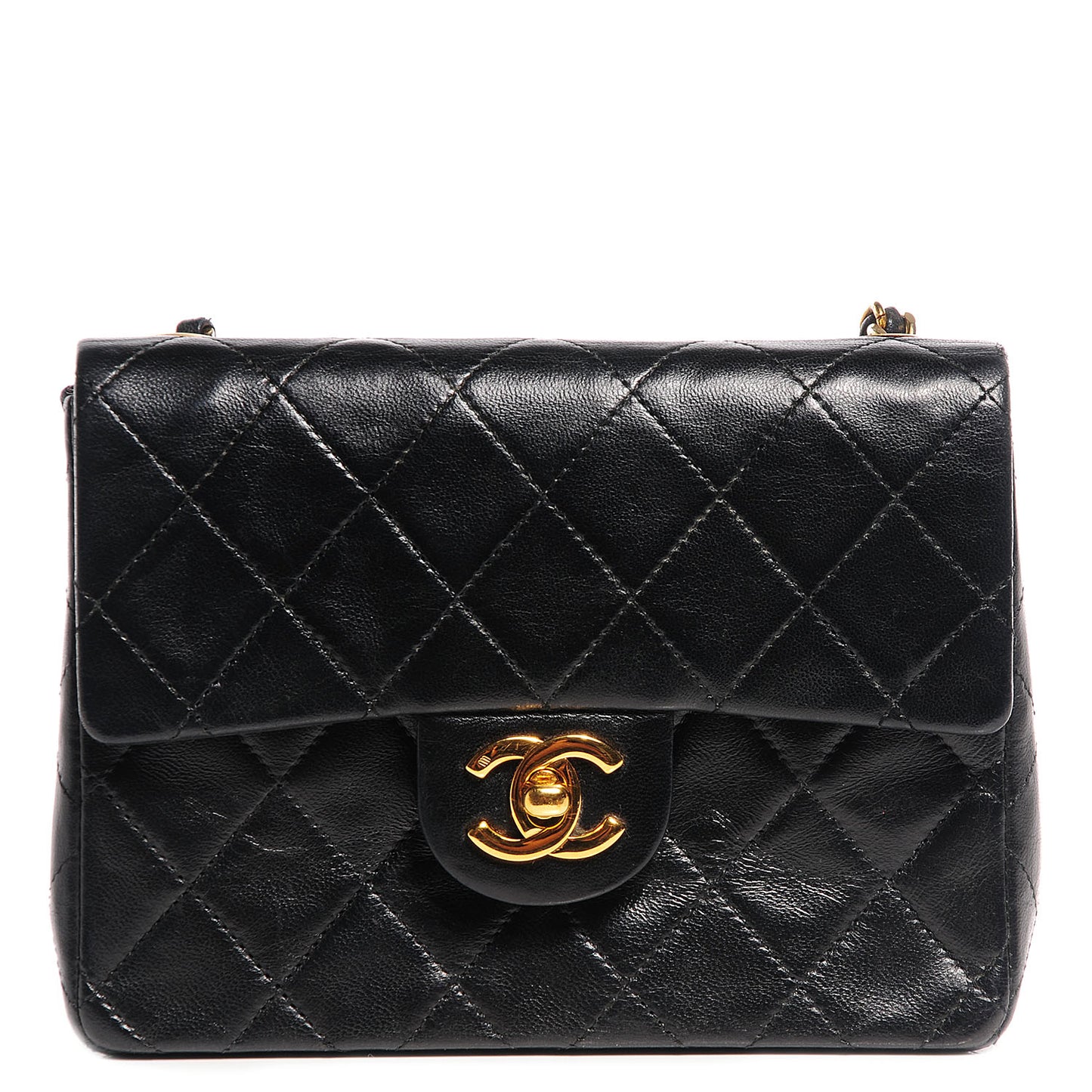 Lambskin Quilted Mini Square Flap Black