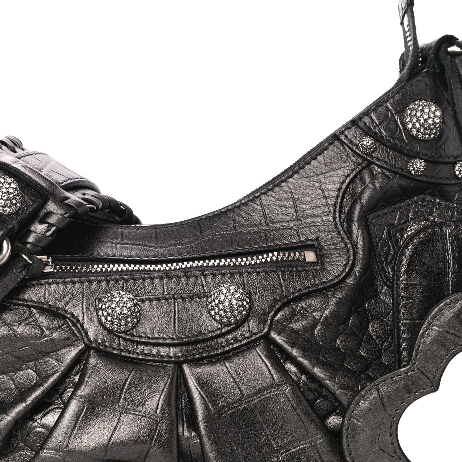 Balenciaga Metallic Calfskin Crocodile Embossed Crystal Small Le Cagole Shoulder Bag Gunmetal 8 of 12
