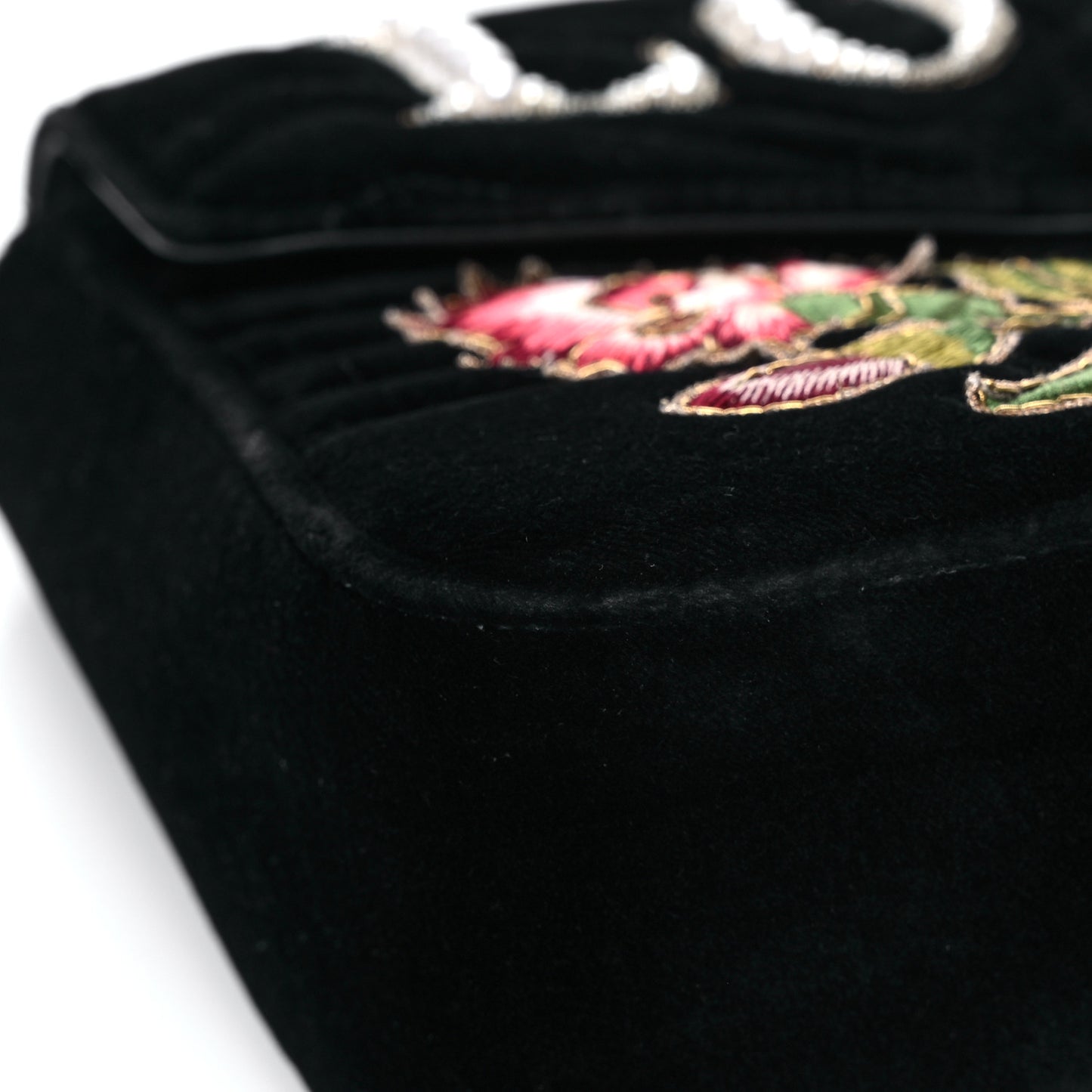 Velvet Matelasse Loved Embroidered Medium GG Marmont Shoulder Bag Black