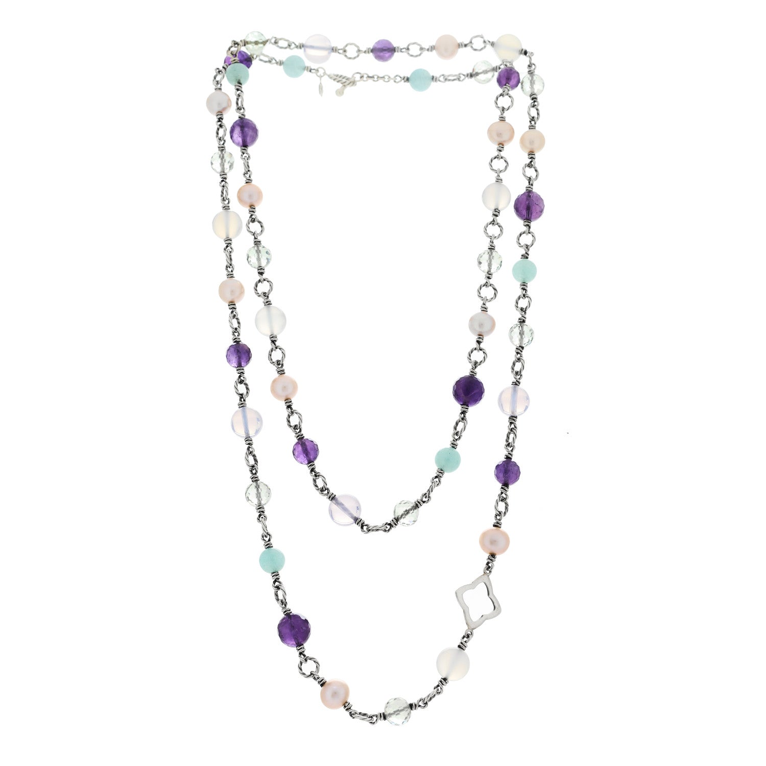 David Yurman Sterling Silver Multi Gemstone Elements Station Necklace 3 of 5
