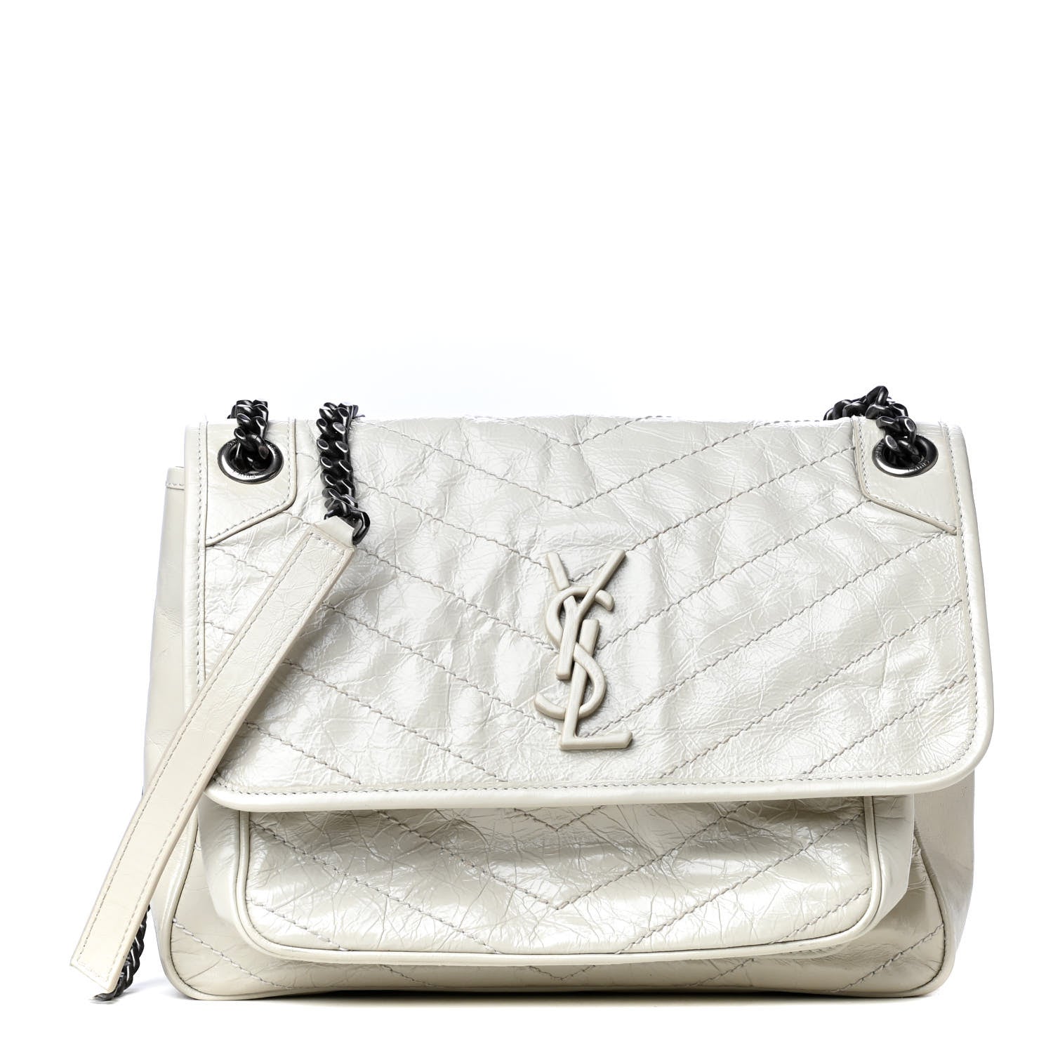 Saint Laurent Crinkled Calfskin Matelasse Monogram Medium Niki Chain Satchel Ivory 1 of 4
