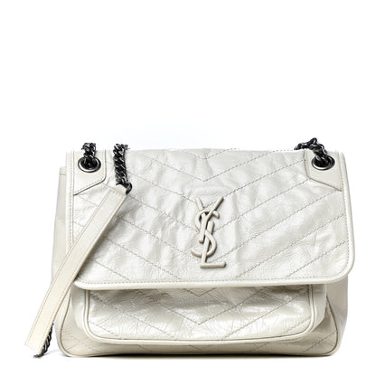 Saint Laurent Crinkled Calfskin Matelasse Monogram Medium Niki Chain Satchel Ivory 1 of 4