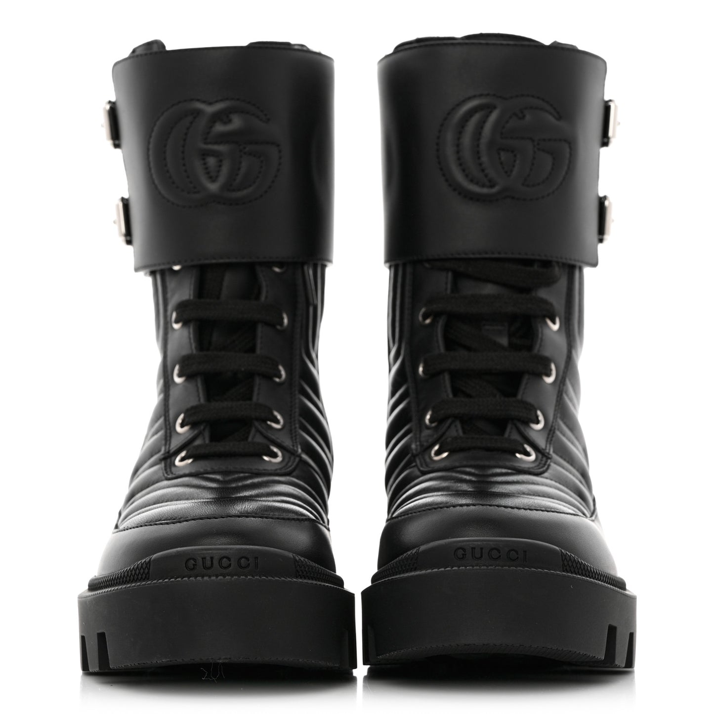 Nappa Frances GG Matelasse Platform Combat Boots 36 Black