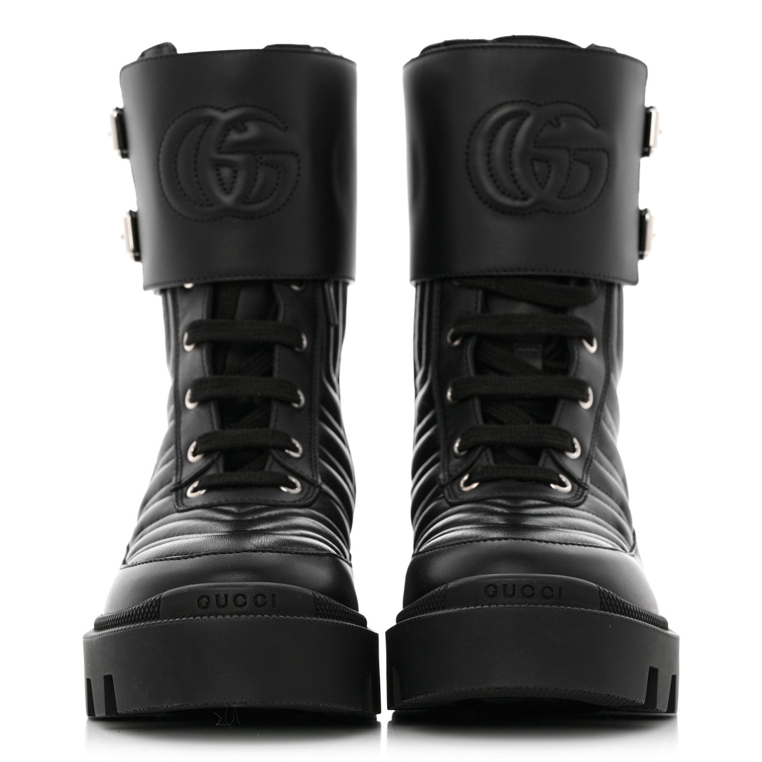 Gucci Nappa Frances GG Matelasse Platform Combat Boots 36 Black 2 of 9