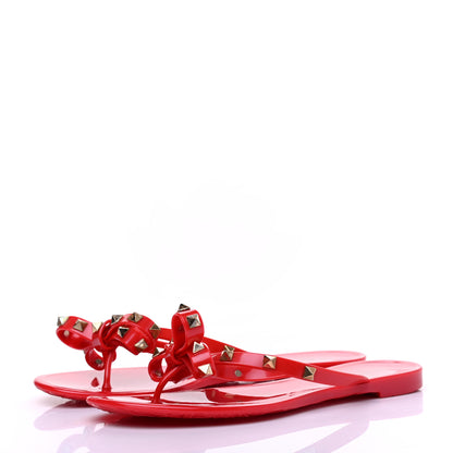 Valentino Garavani PVC Jelly Rockstud Bow Thong Sandals 38 Rosso Valentino 3 of 9
