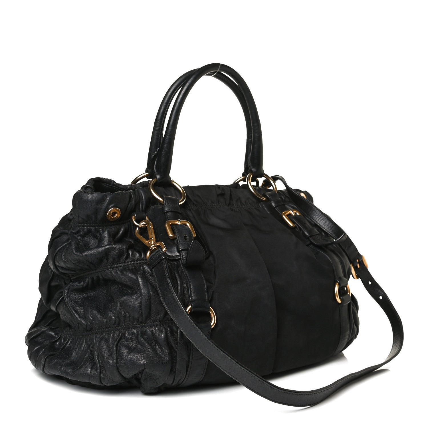 Prada Tessuto Nylon Nappa Gaufre Shoulder Bag Black 2 of 16