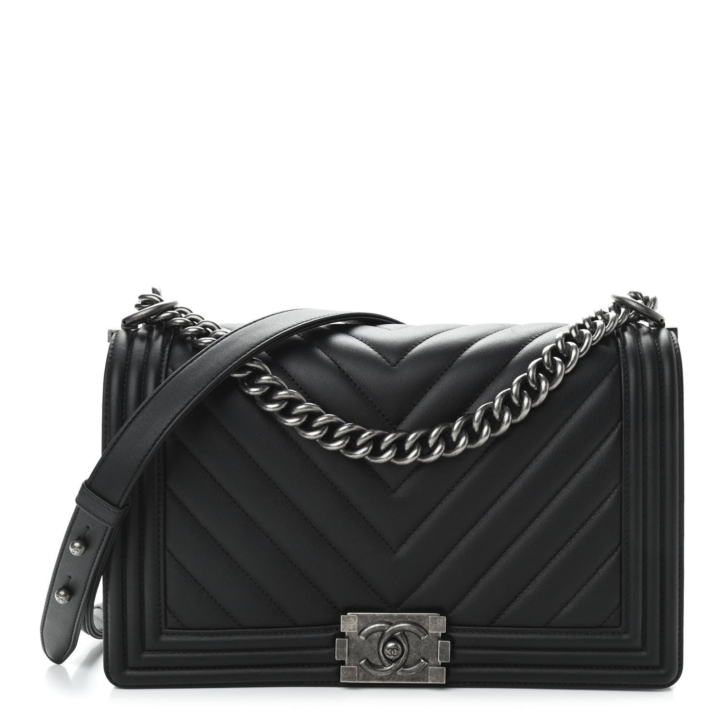 Chanel Calfskin Chevron Quilted Medium Boy Flap Black 1 of 11