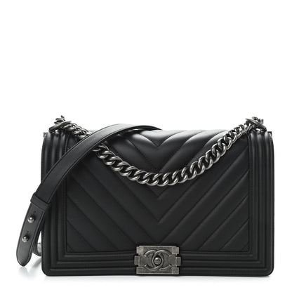 Chanel Calfskin Chevron Quilted Medium Boy Flap Black 1 of 11