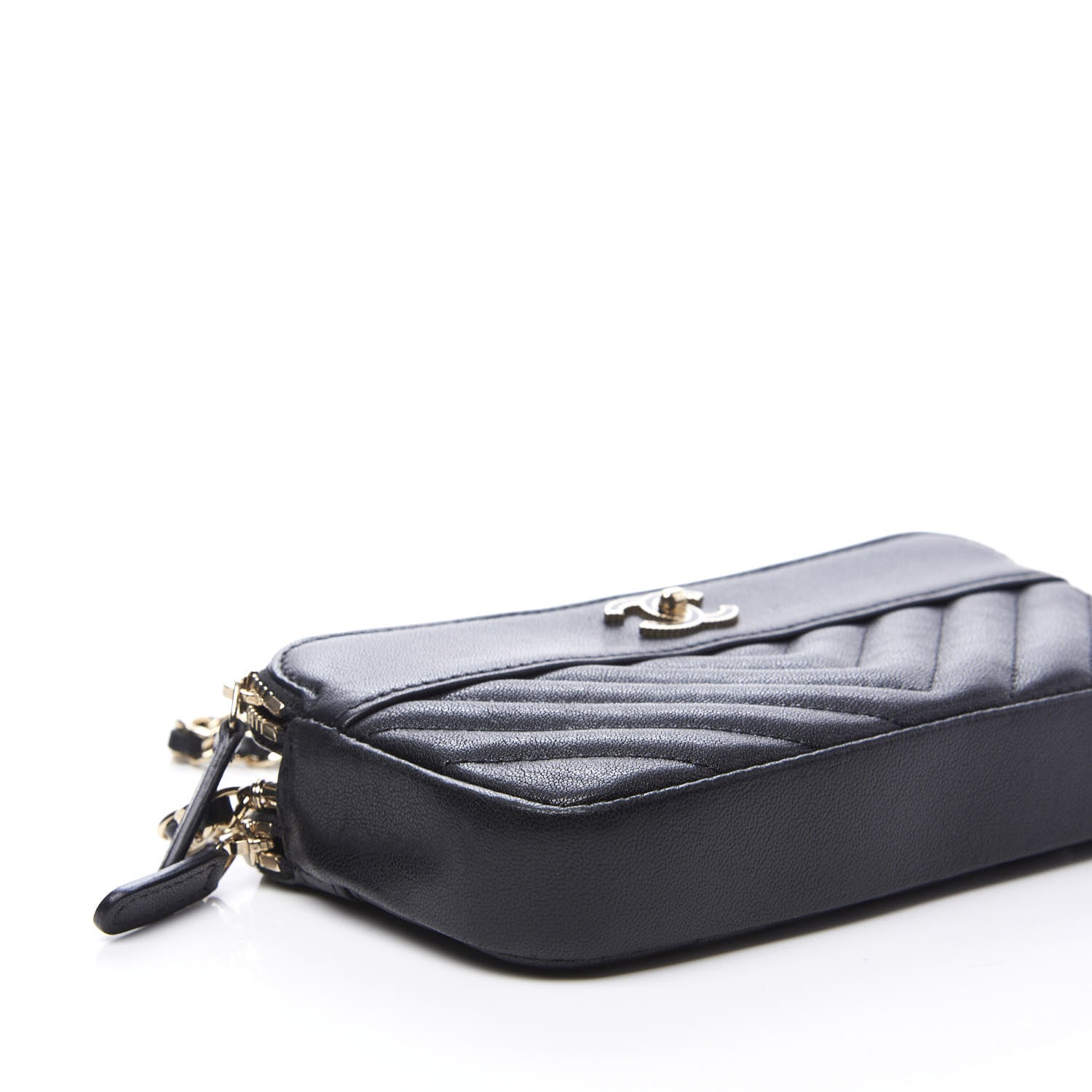 Chanel Metallic Sheepskin Chevron Quilted Small Vintage Mademoiselle Clutch With Chain Black 7 of 13