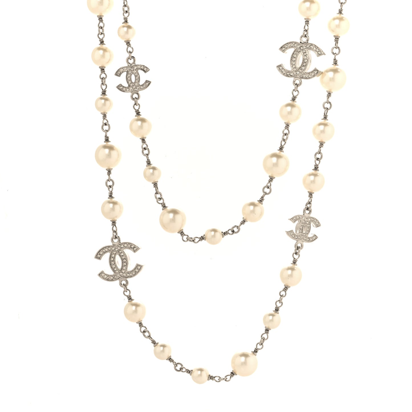Pearl Multistrand CC Long Necklace Pearly White
