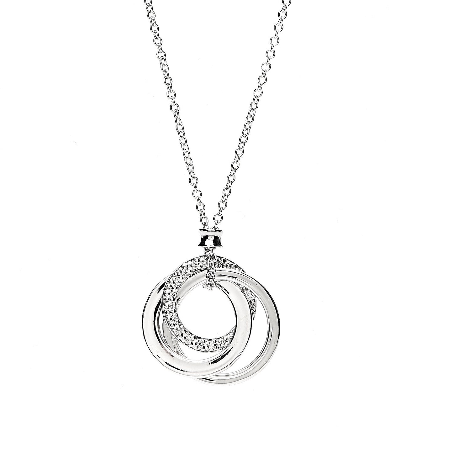 18K White Gold Diamond 1837 Triple Interlocking Circles Pendant Necklace