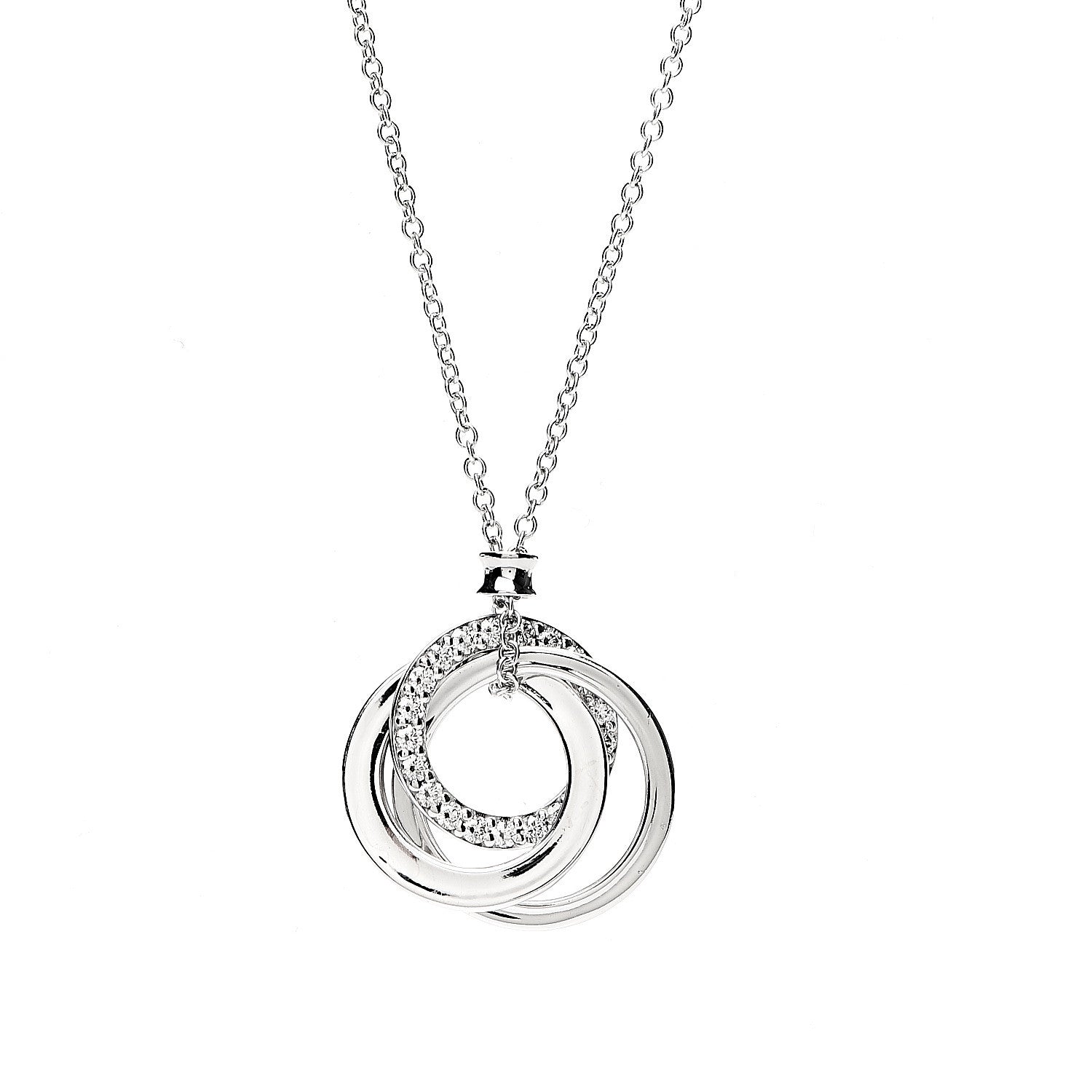 Tiffany 18K White Gold Diamond 1837 Triple Interlocking Circles Pendant Necklace 3 of 5