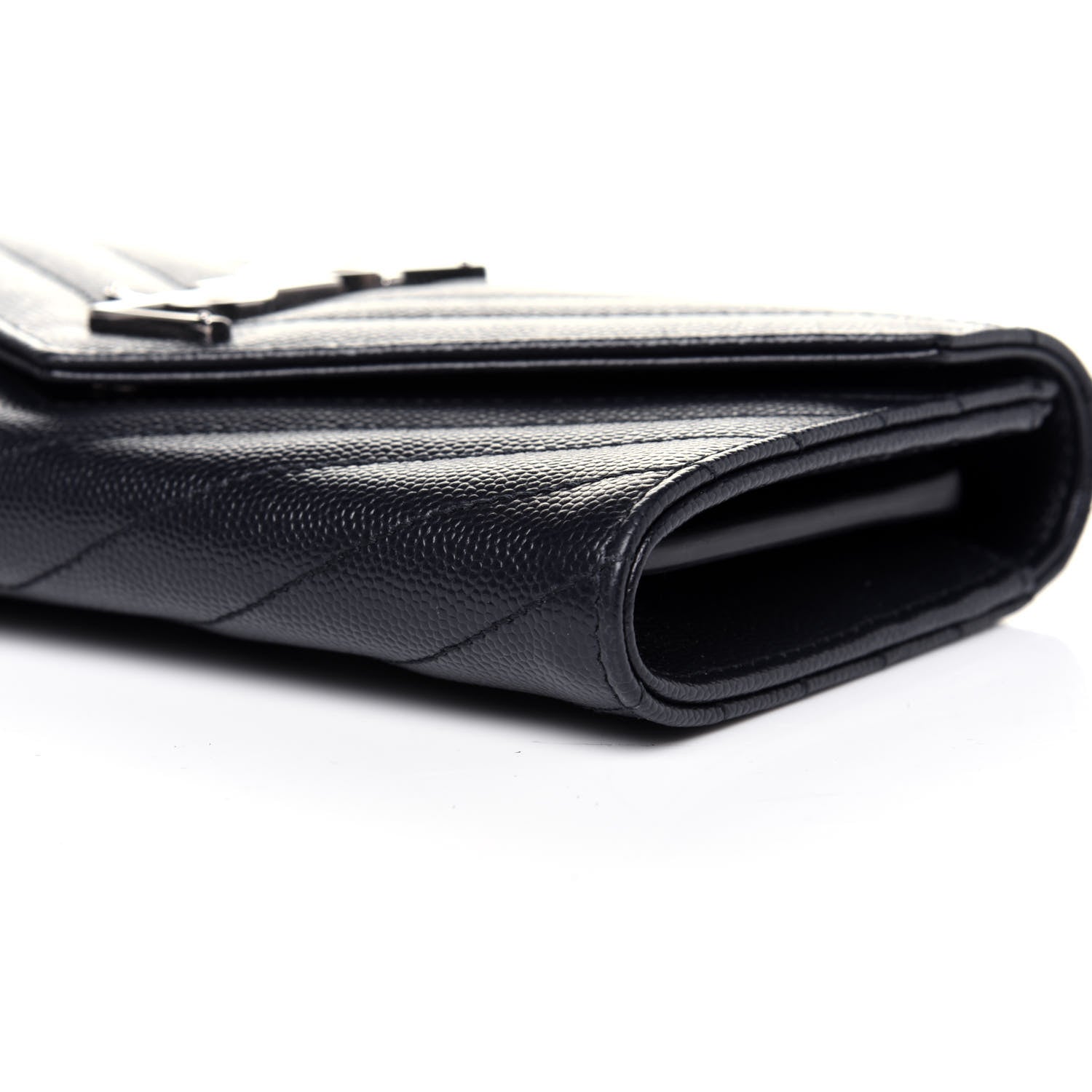 Saint Laurent Grain De Poudre Matelasse Chevron Monogram Flap Wallet Deep Marine 7 of 11