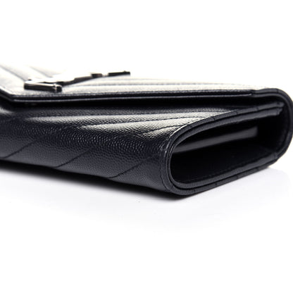 Saint Laurent Grain De Poudre Matelasse Chevron Monogram Flap Wallet Deep Marine 7 of 11