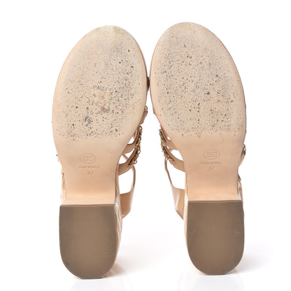 Chanel Lambskin Chain Cork Wedge Sandals 37 Beige 7 of 11