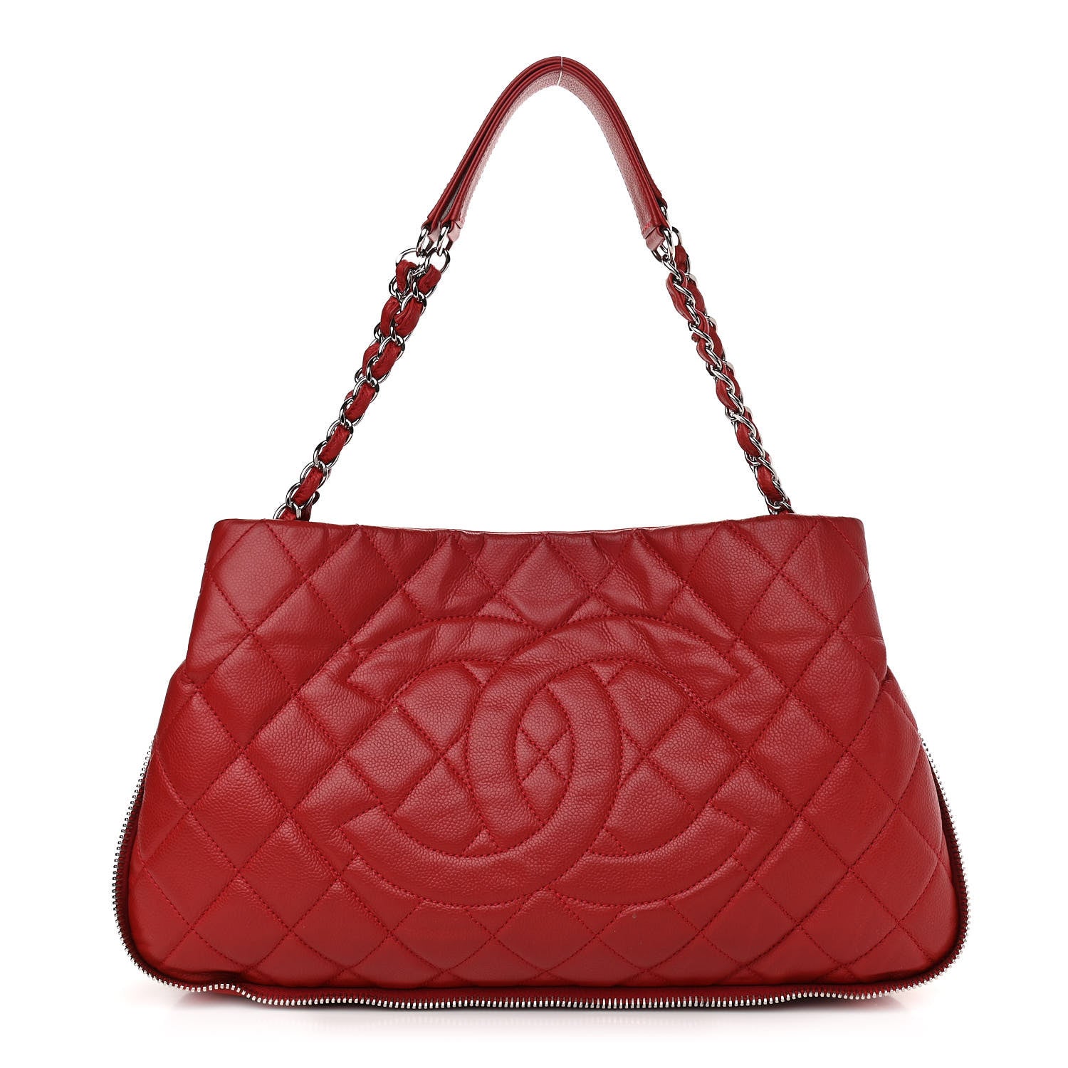 Chanel Caviar Quilted Expandable Zip Shoulder Bag Red 1 of 15