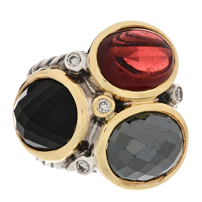 David Yurman Sterling Silver Black Onyx Hematine Garnet Diamond Mosaic Ring 51 5.75 1 of 5
