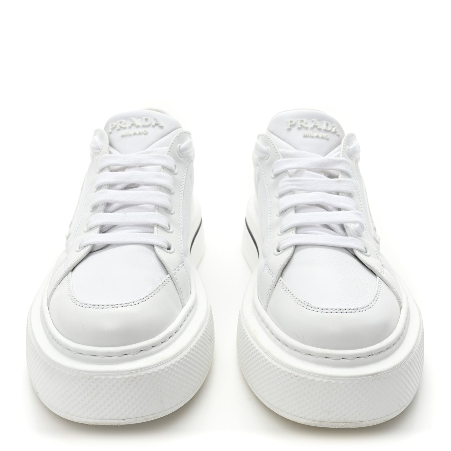 Re-Nylon Spazzolato Rubber Triangle Logo Macro Quilted Mens 35mm Platform Sneakers 39 White
