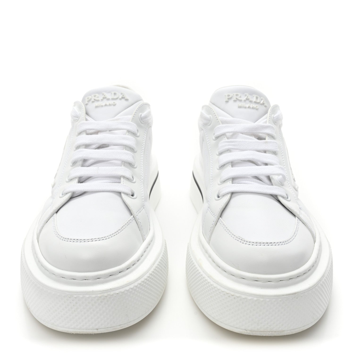 Prada Re-Nylon Spazzolato Rubber Triangle Logo Macro Quilted Mens 35mm Platform Sneakers 39 White 2 of 14