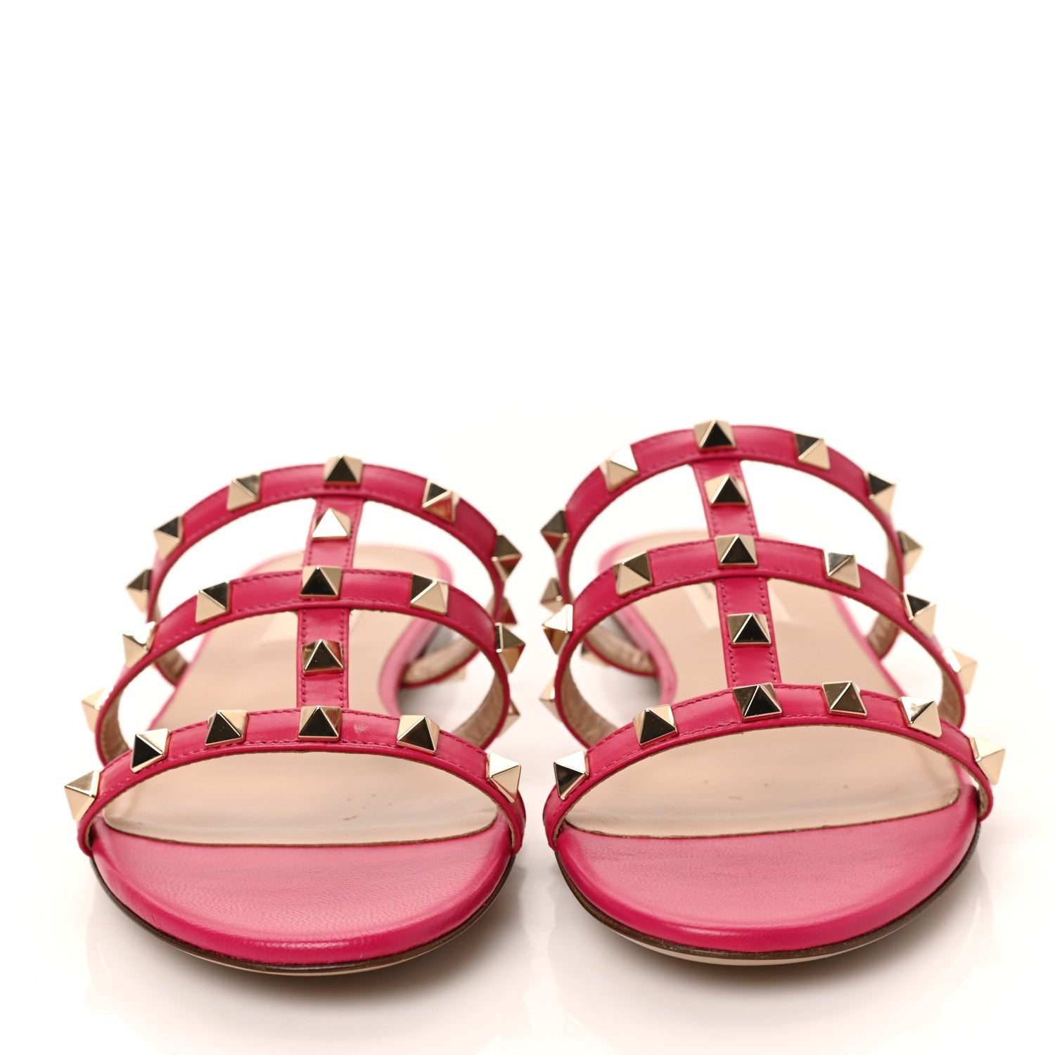 Valentino Garavani Nappa Rockstud Caged Flat Slide Sandals 37 Magenta 2 of 10
