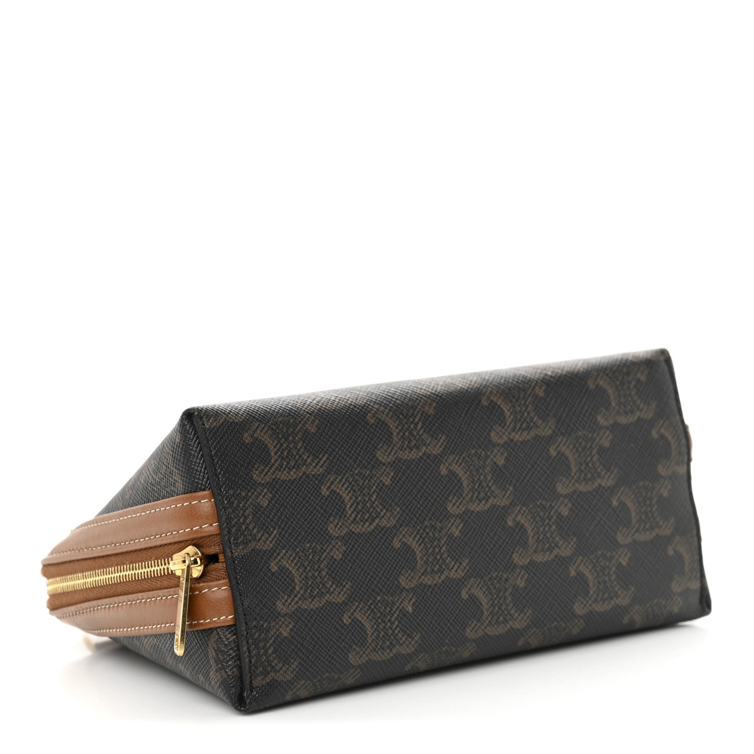 Celine Triomphe Canvas Lambskin Clutch On Chain Tan 4 of 10