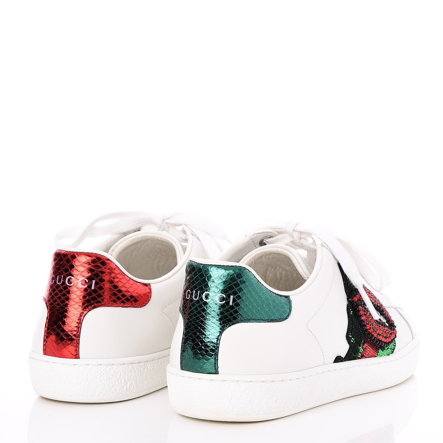 Gucci Calfskin Web Crystal Mouth Ace Sneakers 35.5 White 4 of 10