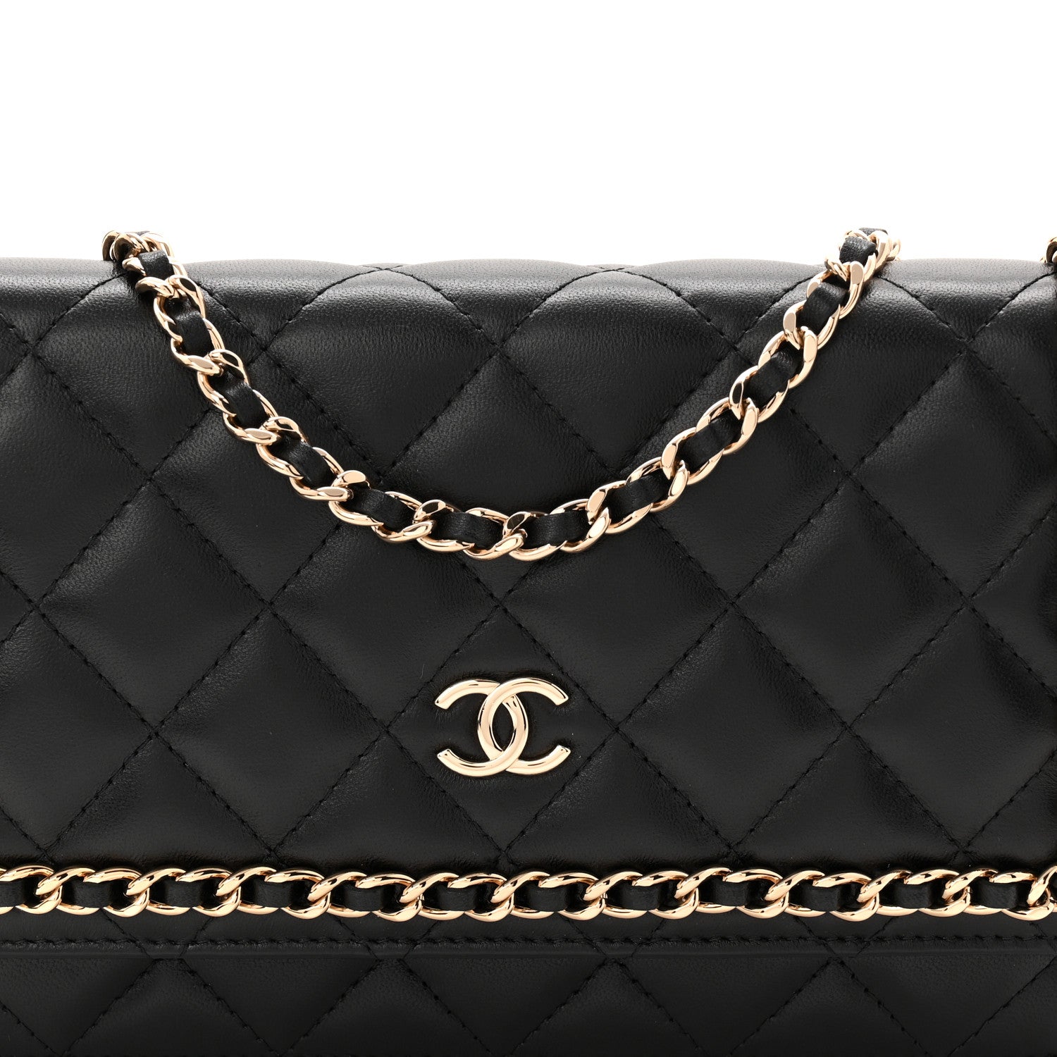 Chanel Lambskin Quilted Chain Around Wallet On Chain WOC Black 9 of 11