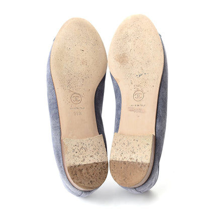 Chanel Satin Denim Goatskin CC Cap Toe Ballerina Flats 39.5 Blue 7 of 15