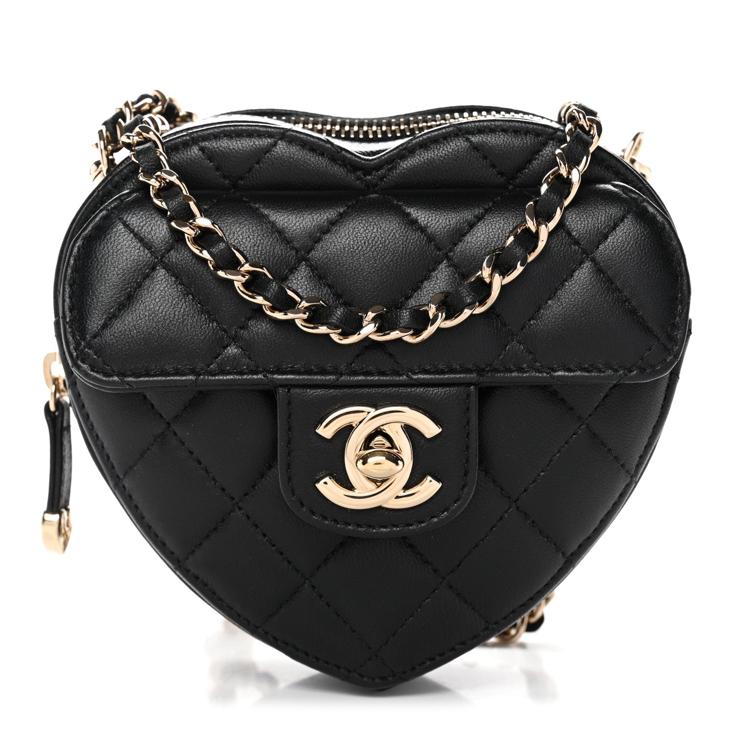 Chanel Lambskin Quilted CC In Love Heart Clutch With Chain Black 1 of 10