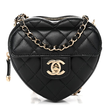 Chanel Lambskin Quilted CC In Love Heart Clutch With Chain Black 1 of 10