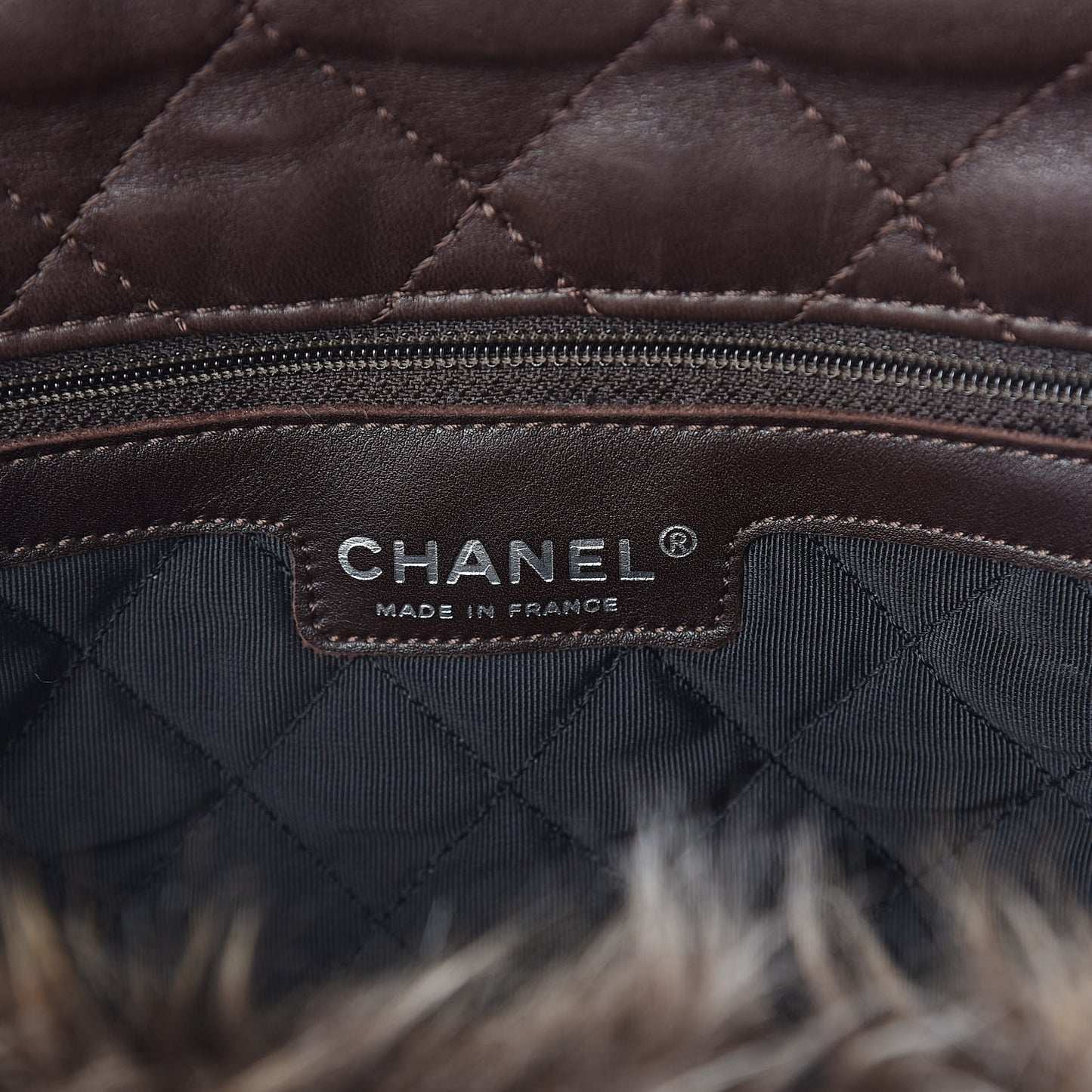 Lambskin Quilted Fantasy Fur Flap Brown