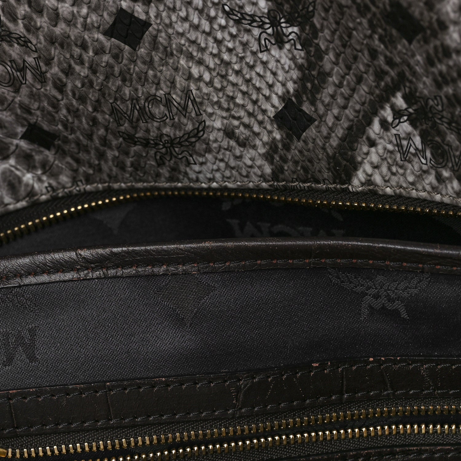 MCM Snakeskin Medium Studded Backpack Black Multicolor 10 of 15