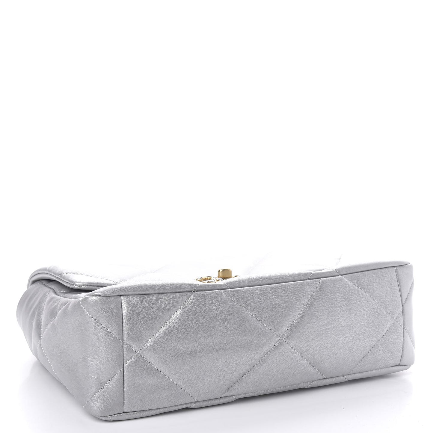 Metallic Goatskin Quilted Large 19 Flap Silver