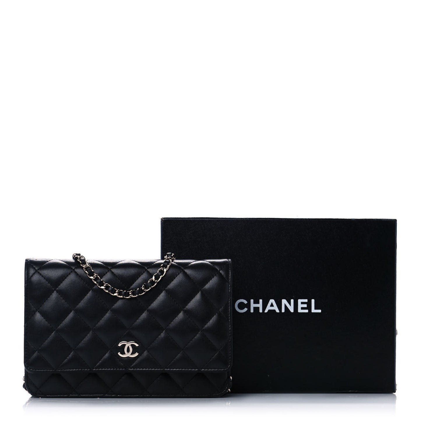 Lambskin Quilted Wallet On Chain WOC Black
